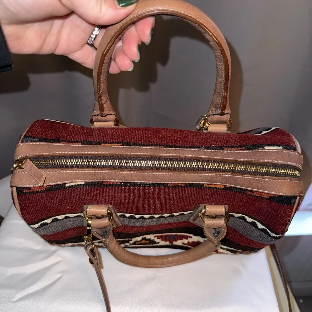 Vtg Yun Art Crossbody Bag Purse Wool Leather Handmade In Turkey Western Native